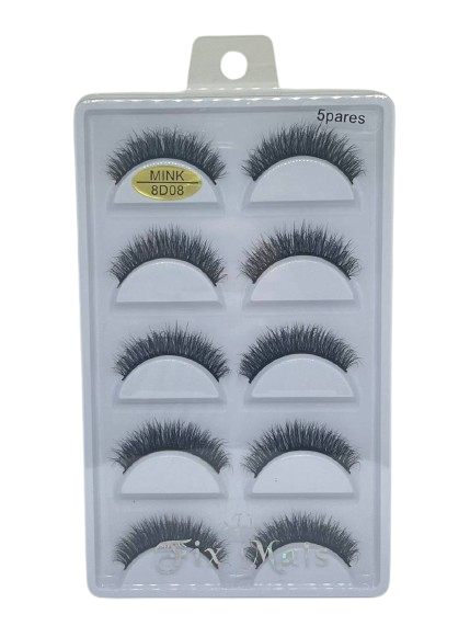 5 Pares de Cílios Postiços 8D Mink F-015 08  - Fix Mais