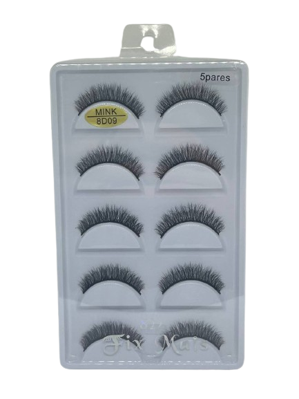 5 Pares de Cílios Postiços 8D Mink F-015 09  - Fix Mais