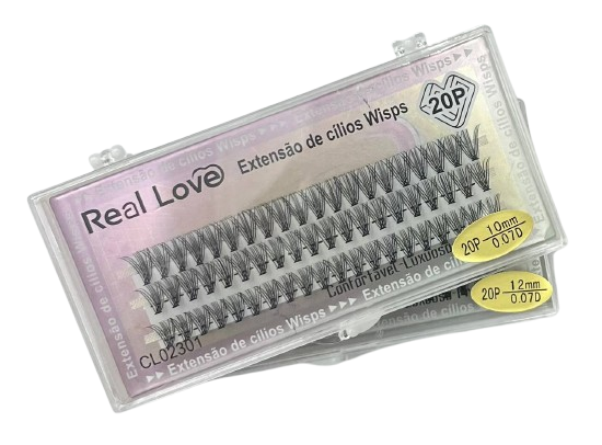 Caixa de Cílios Tufo sem Nó Wisps 20P 0.07D - Real Love