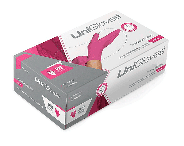 Caixa com 100 Unidades de Luva Latex COM PÓ ROSA - Uni Gloves