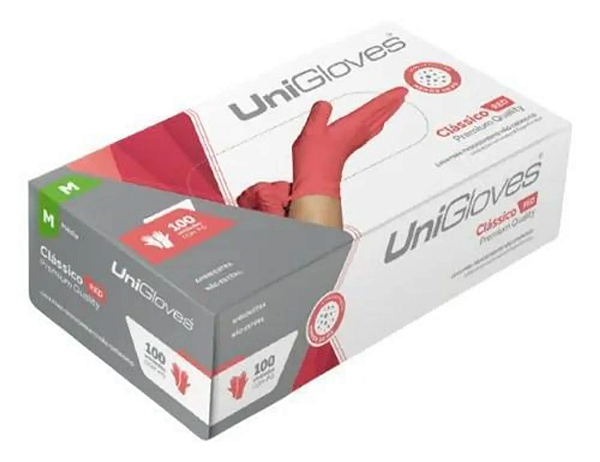 Caixa com 100 Unidades de Luva Latex com Pó Vermelha - Uni Gloves