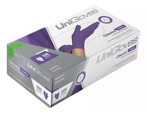 Caixa com 100 Unidades de Luva Latex com Pó Roxa - Uni Gloves