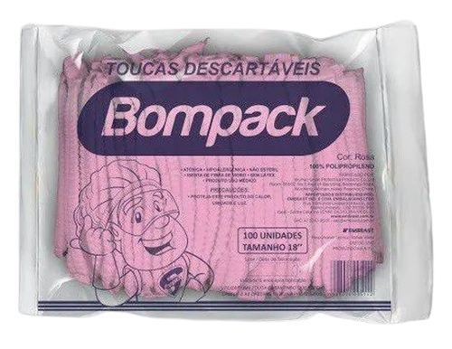 Touca Descartável Sanfonada com 100 Unidades ROSA - BOMPACK