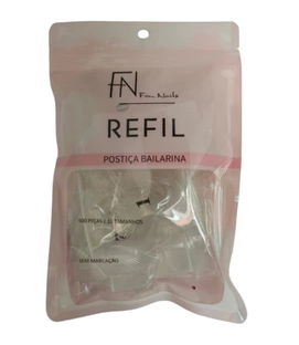 Refil Unha Postiça Bailarina Transparente com 600 Unidades - FN Fan Nails