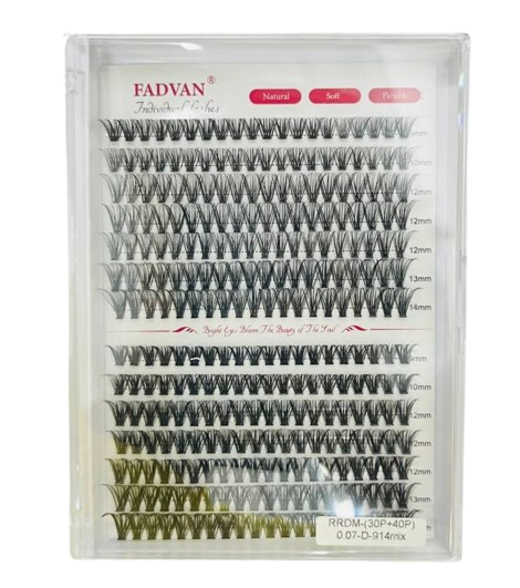 Cartela de Cílios Tufo sem Nó RRDM 30P + 40P 0.07D MIx - Fadvan