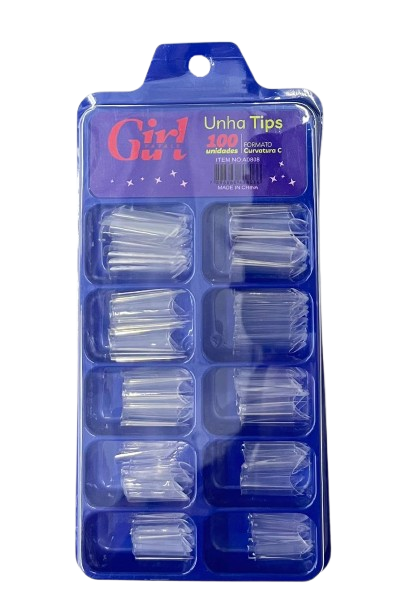 Tips Curvatura C Curta Transparente com 100 Unidades A0808 - Girl Fatale