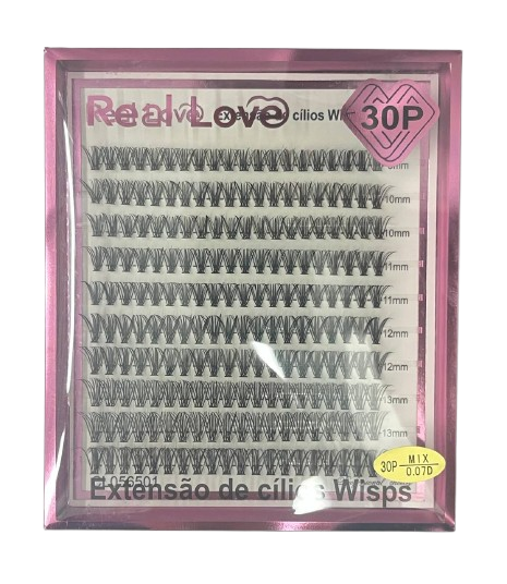 Cartela de Cílios Tufo sem Nó 30P 0.07D Mix Wisps  CL4819 - Real Love