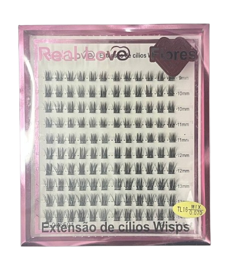 Cartela de Cílios Tufo sem Nó TL16 0.07D Mix Wisps  - Real Love