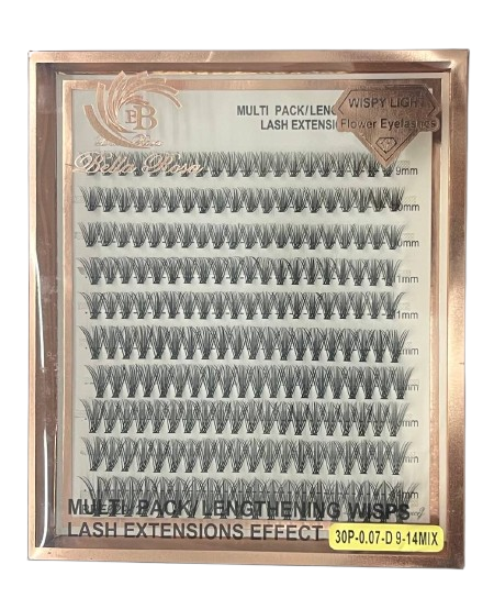 Cartela de Cílios Tufo sem Nó 30P 0.07D Mix (F62912) - Bella Rosa