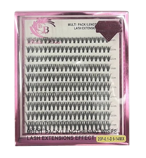 Cartela de Cílios Tufo sem Nó 20P 0.10D Mix - Bella Rosa