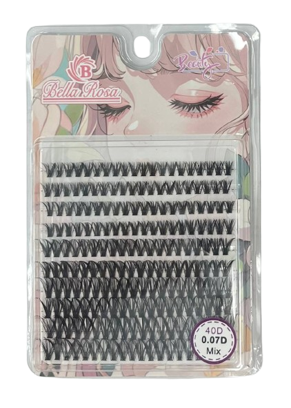 Cartela de Cílios Tufo sem Nó 40P 0.07D Mix - Bella Rosa