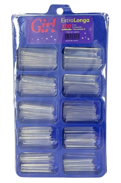 Tips Curvatura C Extra Longa Transparente com 100 Unidades A0810 - Girl Fatale