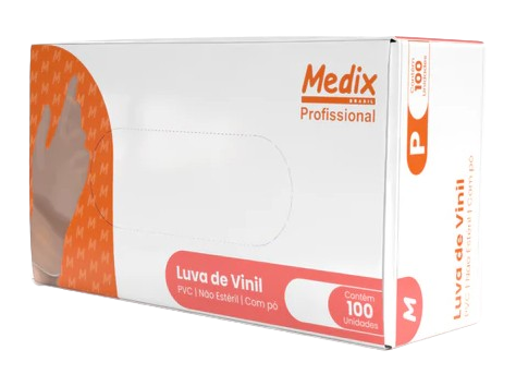 Caixa com 100 Unidades de Luva de Vinil COM PÓ TRANSPARENTE P - Medix