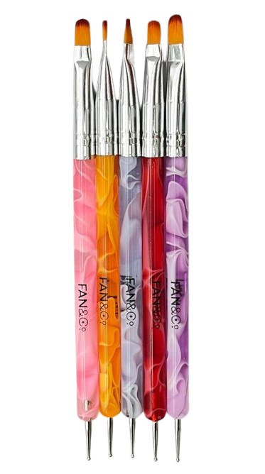 Kit com 5 Pincéis para Gel  com Boleador - FN Fan Nails