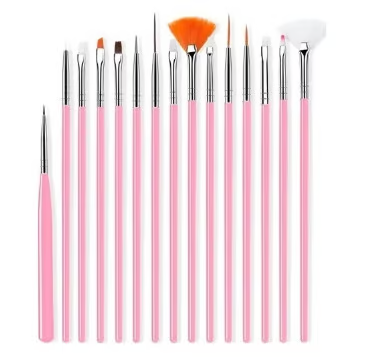 Kit com 15 Pincéis para Unhas ROSA