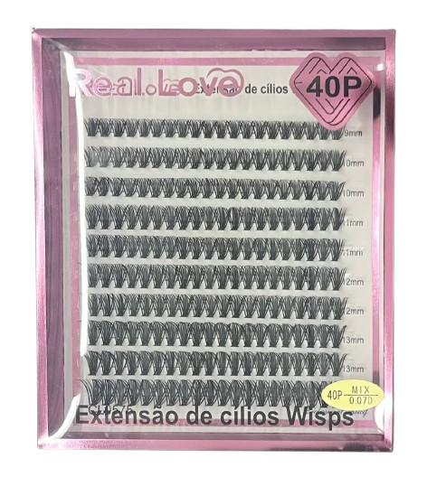 Cartela de Cílios Tufo sem Nó 40P 0.07D Mix Wisps CL0575 - Real Love