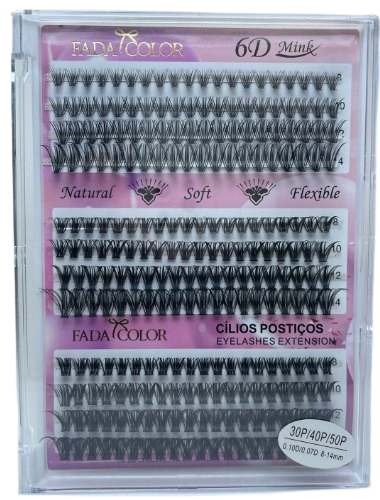 Cartela de Cilios Tufo sem Nó 30P + 40P + 50P Mix - Fada Color