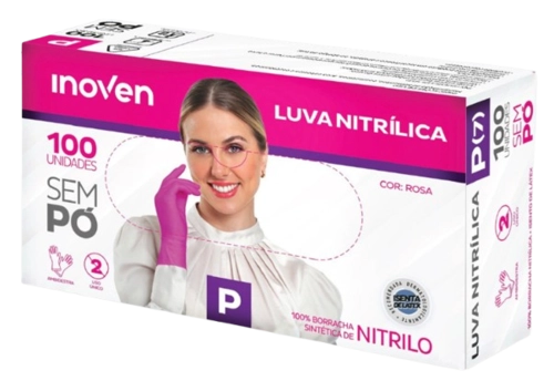 Caixa com 100 Unidades de Luva SEM PÓ ROSA - INOVEN