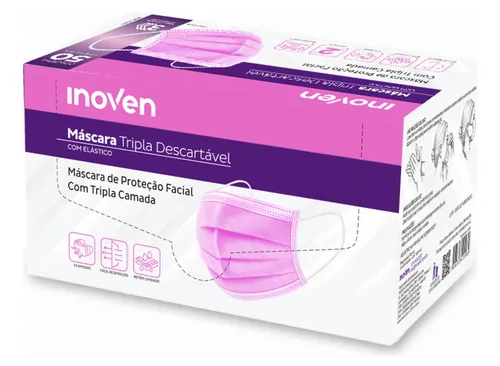 Caixa com 50 Máscaras Descartáveis ROSA - Inoven
