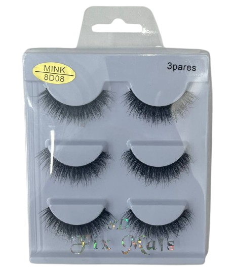 3 Pares de Cílios Postiços Mink 8D08 F-013 - Fix Mais