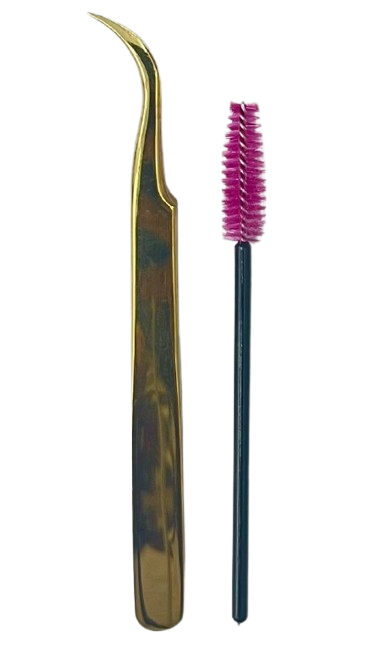 Pinça Curva Dourada No. 03 + Escovinha - HMQ Beauty