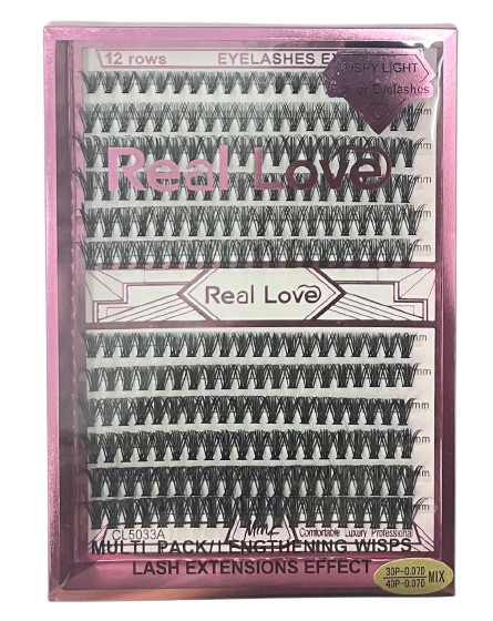 Cartela de Cílios Tufo sem Nó 30P + 40P 0.07D Mix Wisps CL5033 - Real Love