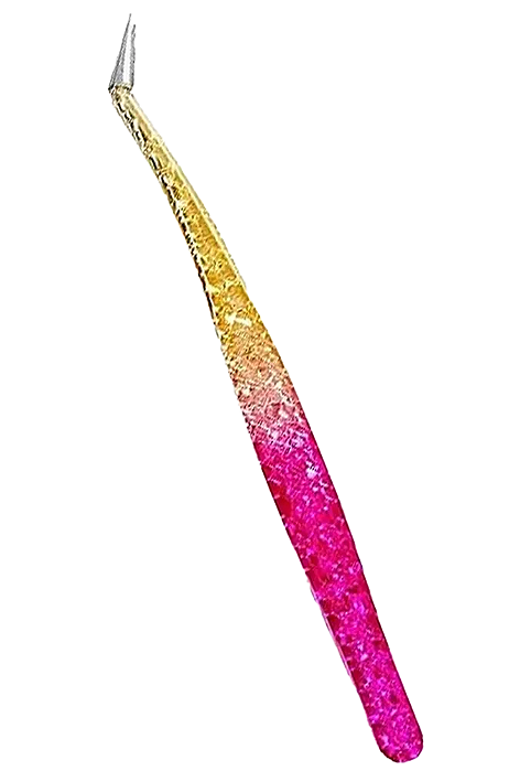 Pinça Ponta Semi Curva Rosa com Dourado - Fada Color