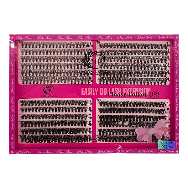 Cartela de Cílios Tufo sem Nó 20P/30P/40P/50P 0.07D Mix (BRF63806) - Bella Rosa