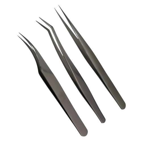Kit com 3 Pinças para Extensão de Cílios PRATA - Mey