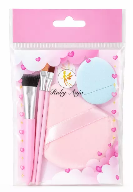 Kit com 2 Esponjas + 3 Pincéis para Maquiagem RA-364 - Ruby Anjo