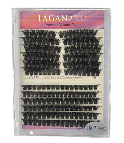 Cartela de Cílios Tufo sem Nó 100P Mix - Laganaku