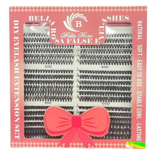 Cartela de Cílios Tufo sem Nó 30P/40P/50P/60P/80P/100P 0.07D Mix (63823) - Bella Rosa