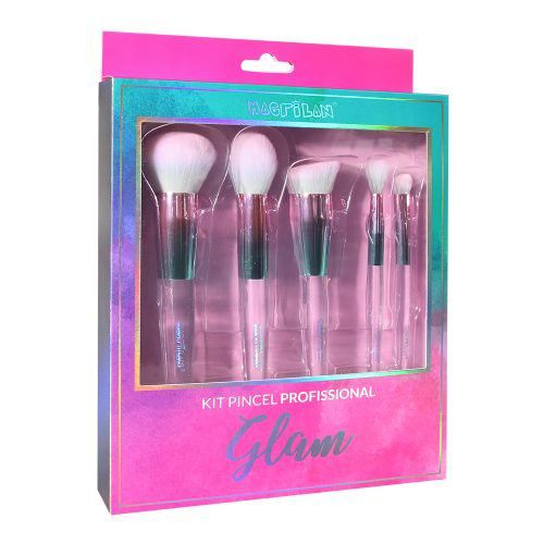 Kit com 5 pincéis para Maquiagem Glam ED500 - Macrilan