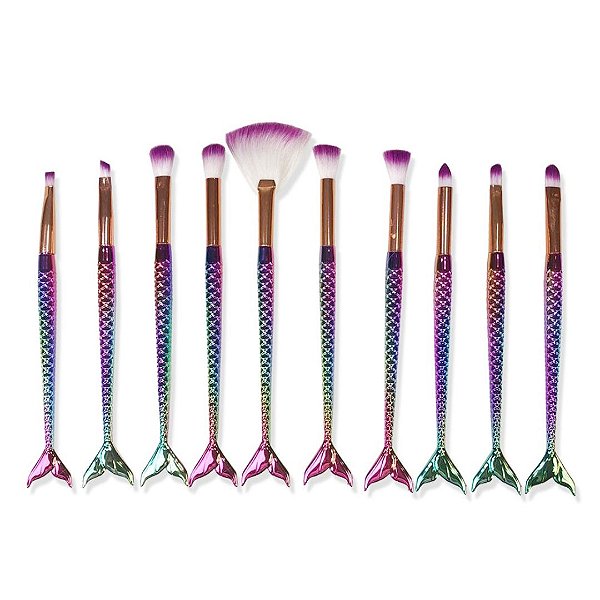 Kit com 10 Pincéis Sereia para Olhos
