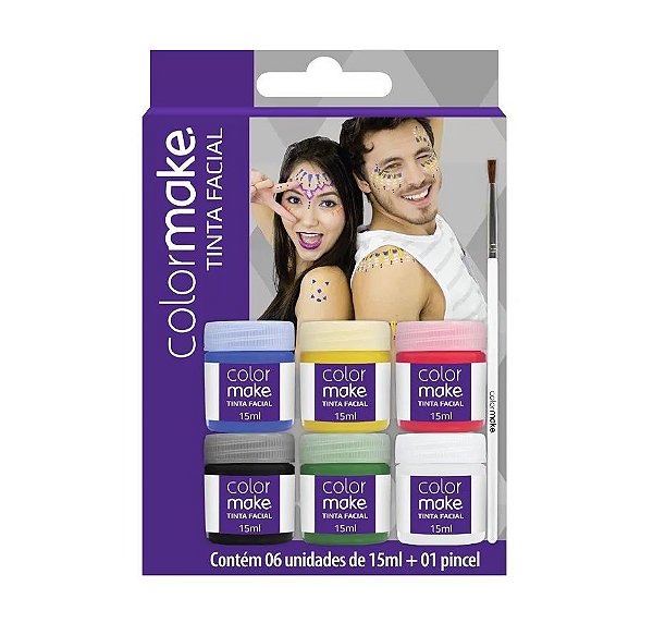 Cartela de Tinta Facial Líquida 15ml + 01 Pincel - Colormake