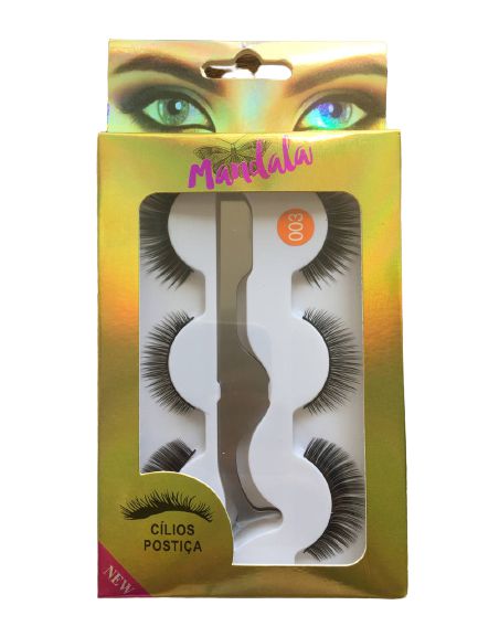 3 Pares Cílios Postiços 003 + Pinça Aplicadora - Mandala