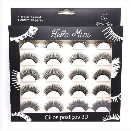 10 Pares Cílios Postiços 3D CL062 - Hello Mini