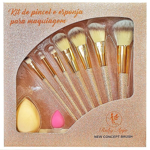 Kit com 7 Pincéis + 2 Esponjas - Ruby Anjo