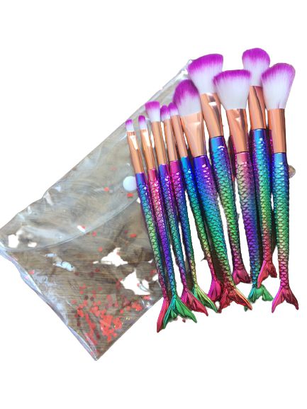 Kit com 10 Pincéis Sereia + Necessaire