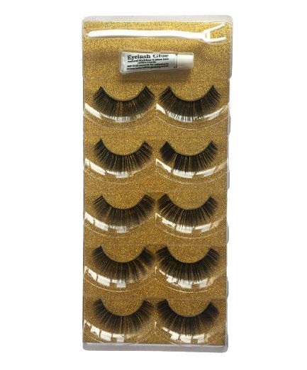 5 Pares de Cílios Postiços SP018 + Cola - Ruby Anjo