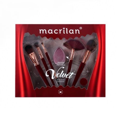 Kit com 5 Pincéis e 1 Esponja Velvet Vermelho ED010B - Macrilan