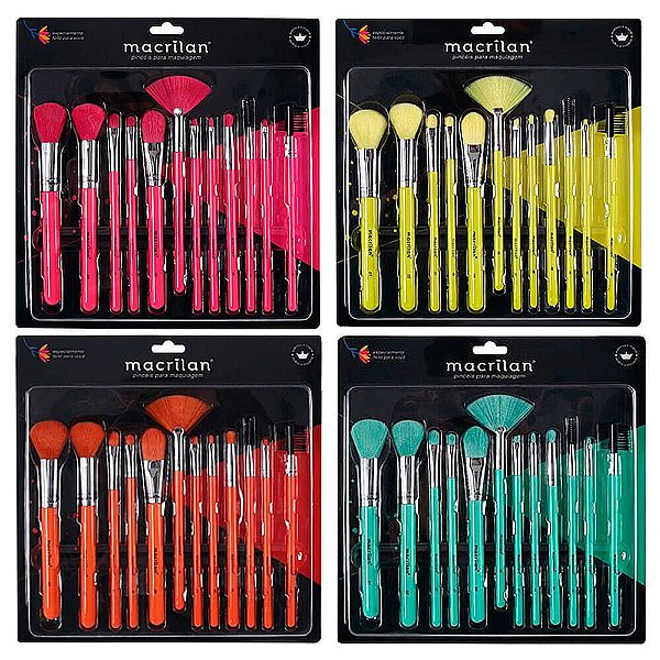 Kit com 12 Pincéis para Maquiagem Neon EN001 – Macrilan
