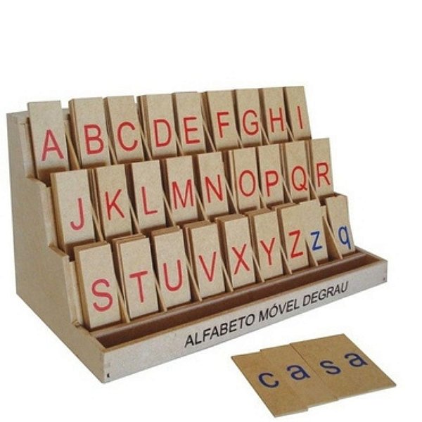 Alfabeto Móvel Degrau 130 peças -Jogo Alfabetização em Madeira, Brinquedo Educativo Montessori