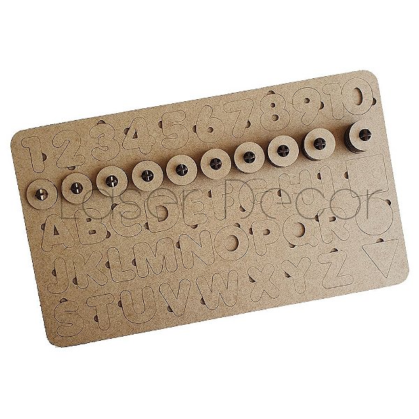 Tabuleiro Educativo Alfabeto Numeros Quantitativo 50x30 cm MDF Cru