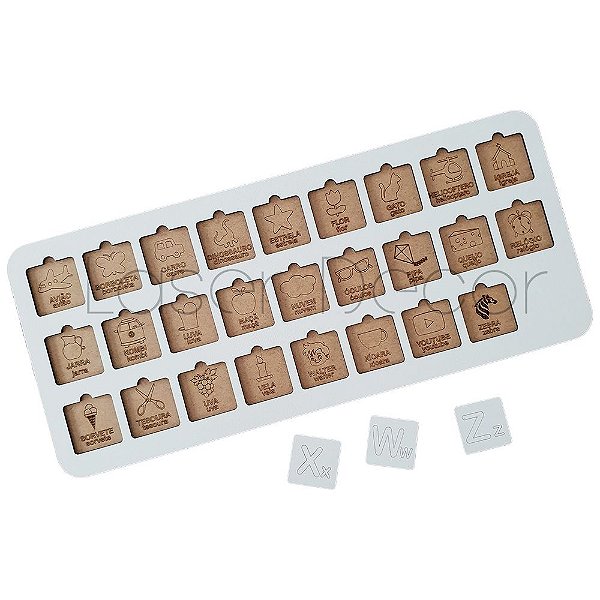 Tabuleiro Educativo Alfabeto Oculto 45 x 19,5 cm MDF