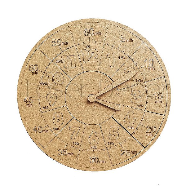 Tabuleiro Educativo Quebra Cabeça Relógio 20 cm MDF Cru