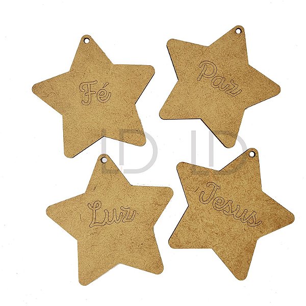 Pingente Enfeite Natal Coleção 2 Estrela Palavras 8 cm MDF