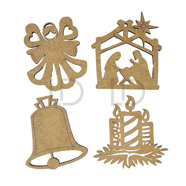Pingente Enfeite Natal Coleção 4 Cristã 8 cm MDF
