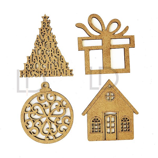 Pingente Enfeite Natal Coleção 5 Tradicional 8 cm MDF