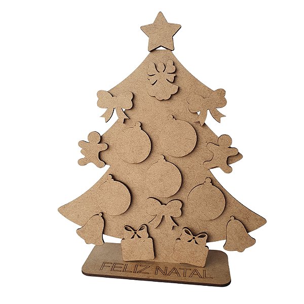 Mini Árvore de Natal Infantil 20 cm com Apliques MDF Cru
